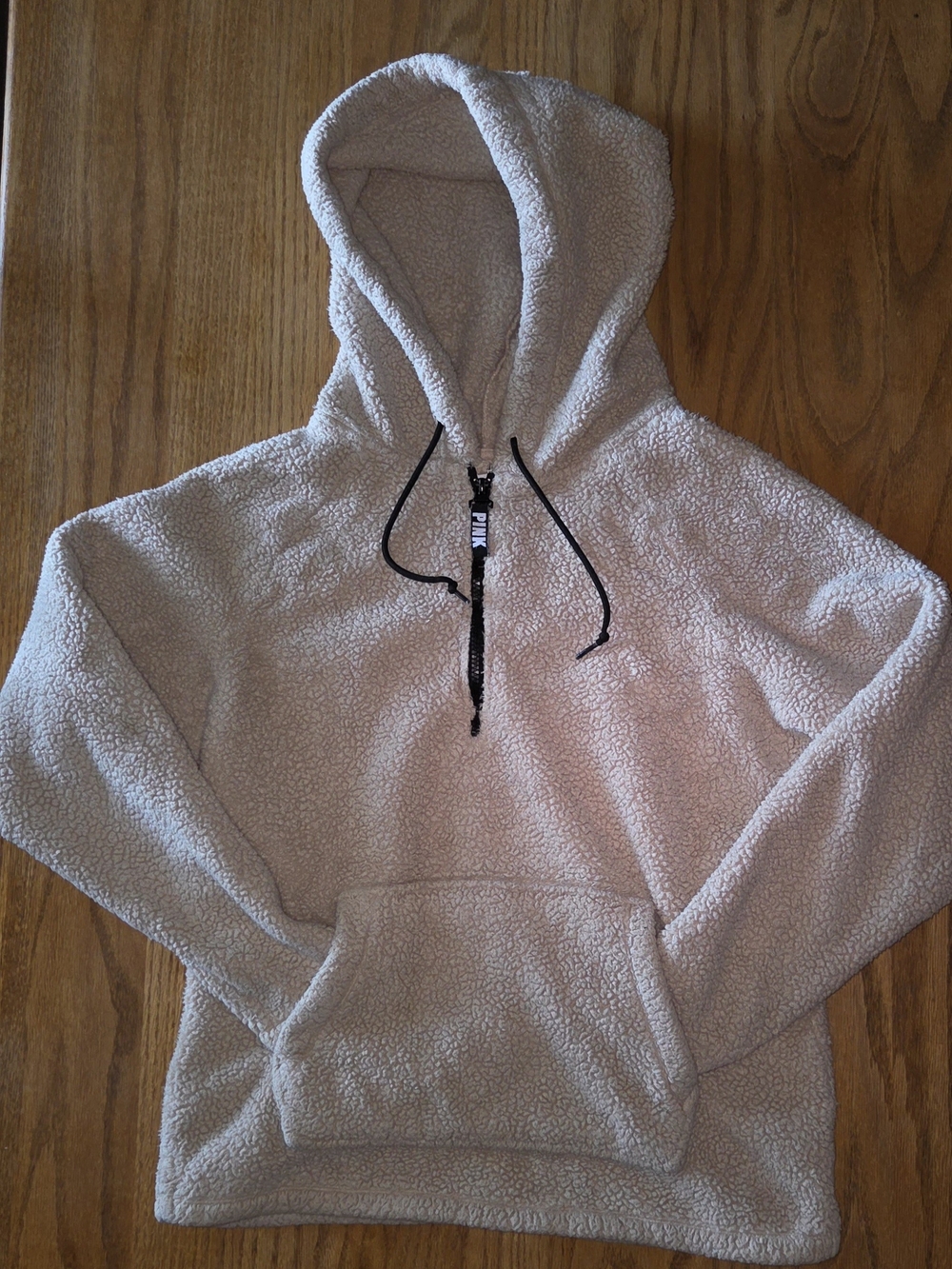 VICTORIA'S SECRET PINK Pullover Sherpa Hoodie In Light Beige Size Small